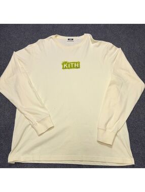 Kith Men's Long Sleeve Tee Large Cream Logo Graphic